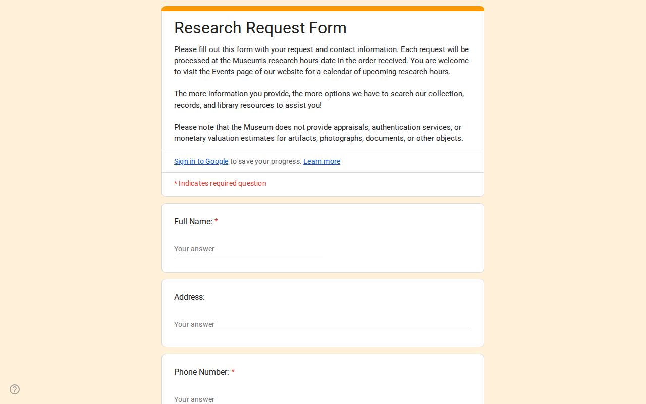 Yuba City city directory Museum research request form