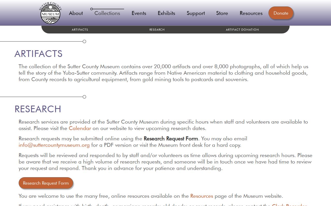 Yuba City city directory Museum collections research overview