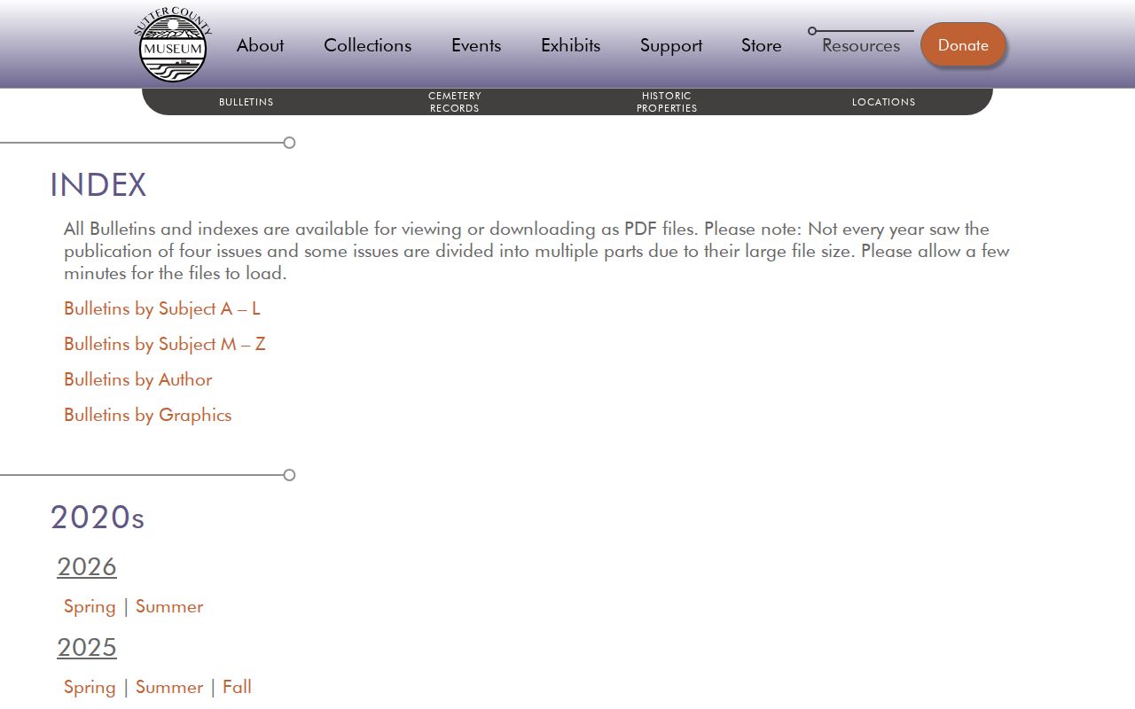 Yuba City city directory Museum Bulletin index and issue page