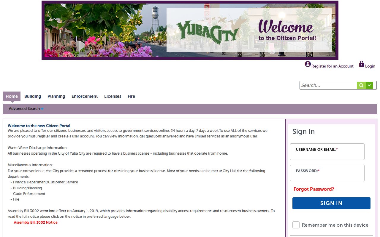 Yuba City street directory Accela permit record search